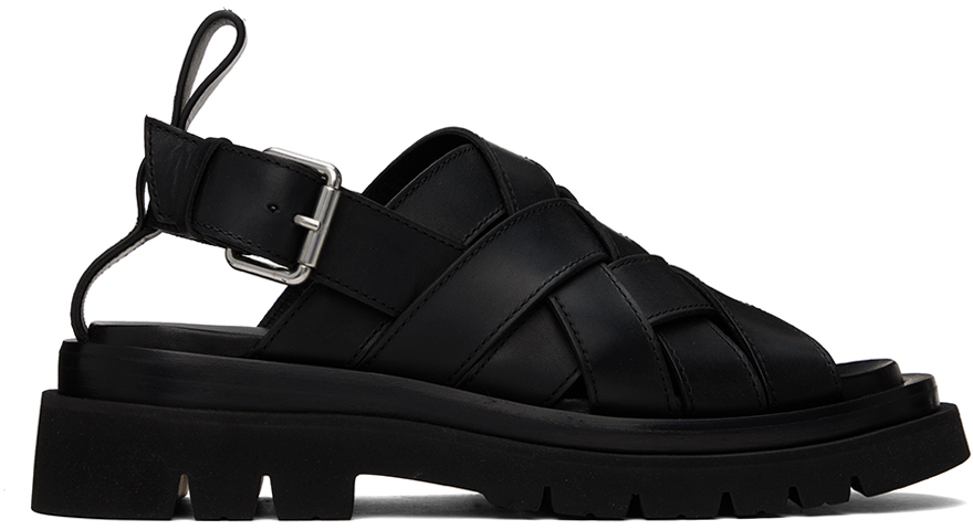 Bottega Veneta Black Lug Sandals In 1000-black