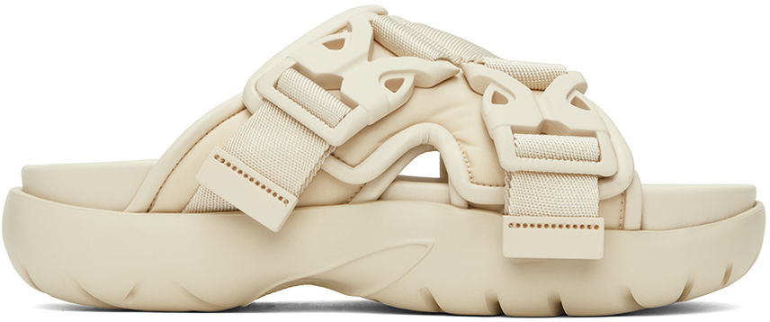 Shop Bottega Veneta Off-white Snap Slide Sandals In 9031-sea Salt