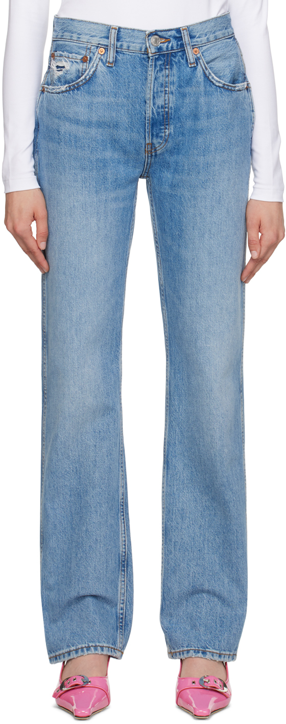 Shop Re/done Blue High Rise Loose Jeans In Worn Blue