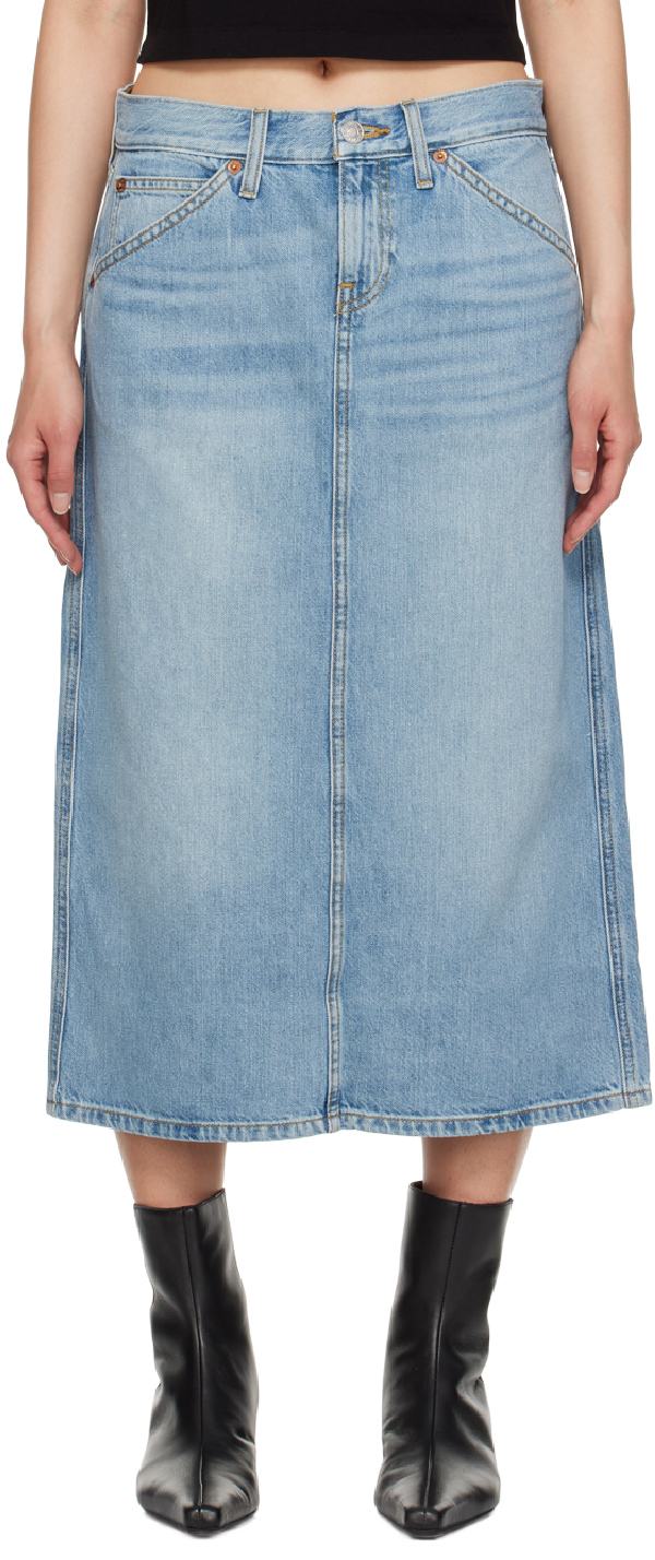 Blue Low Rider Midi Skirt by Re/Done on Sale