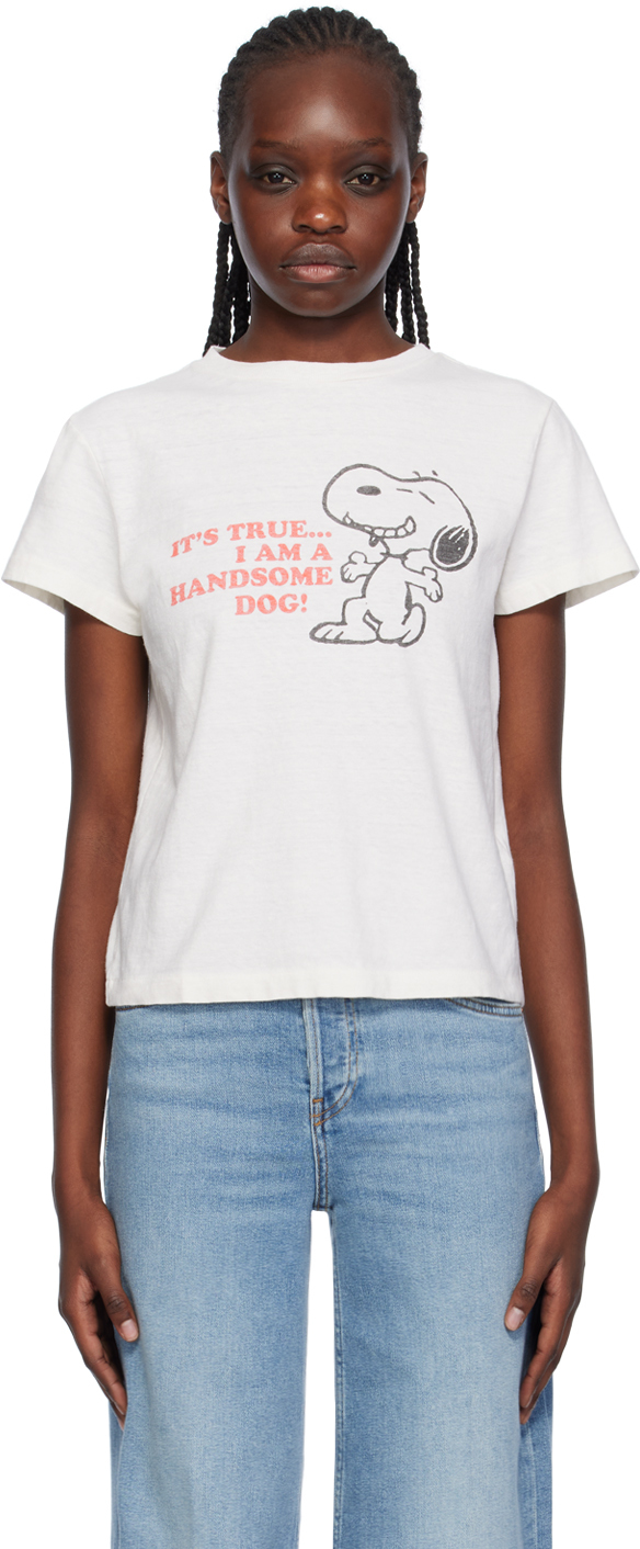 Shop Re/done White Snoopy Handsome T-shirt In Vintage White