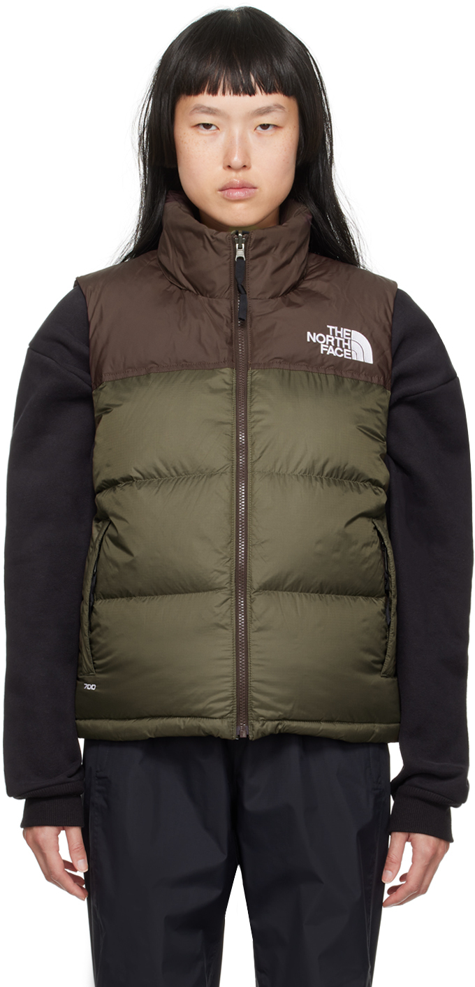 The North Face Green 1996 Retro Nuptse Down Vest In New Taupe Green Coal Brown