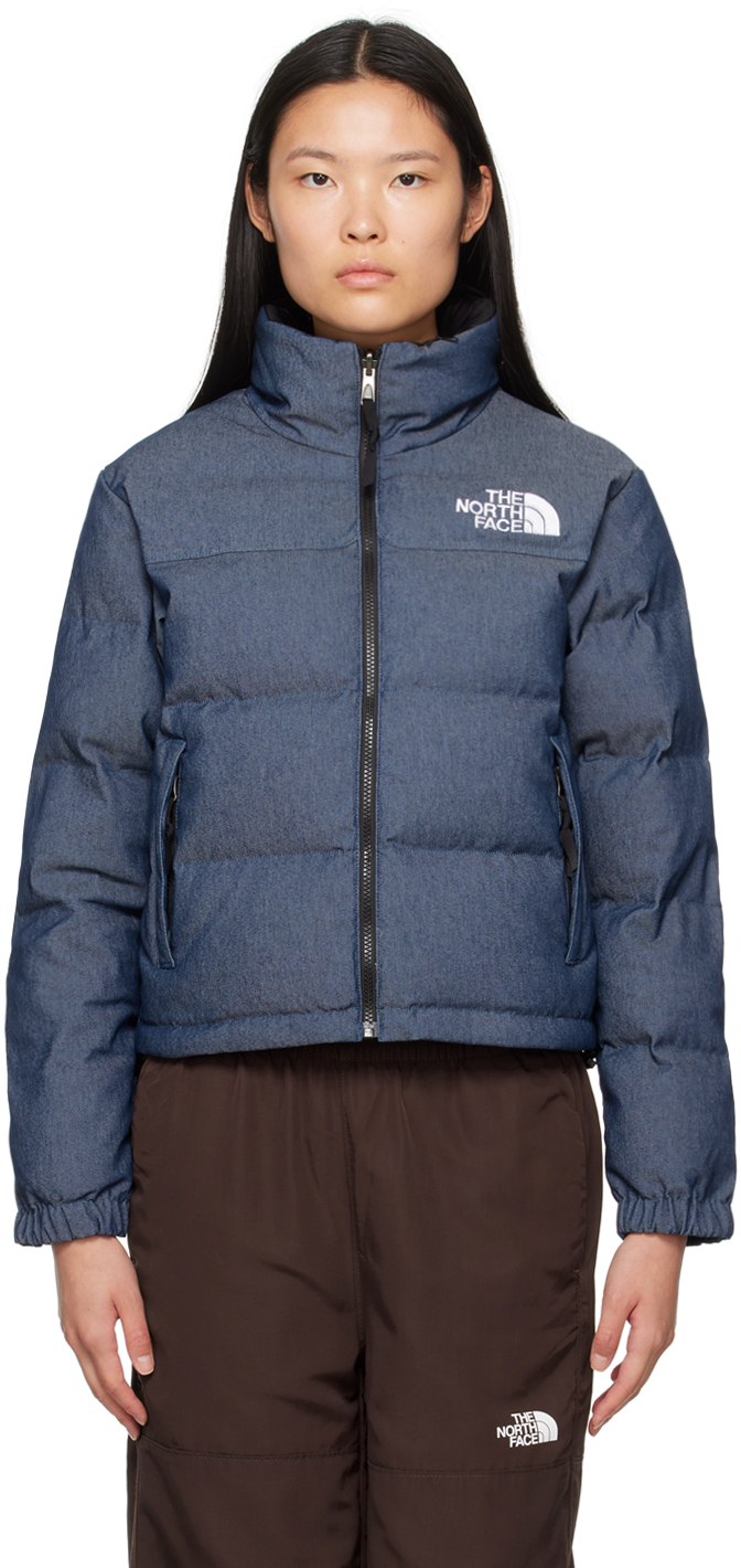 The North Face Nuptse Reversible Quilted Denim And Recycled-ripstop Down Jacket In Denim Blue Black