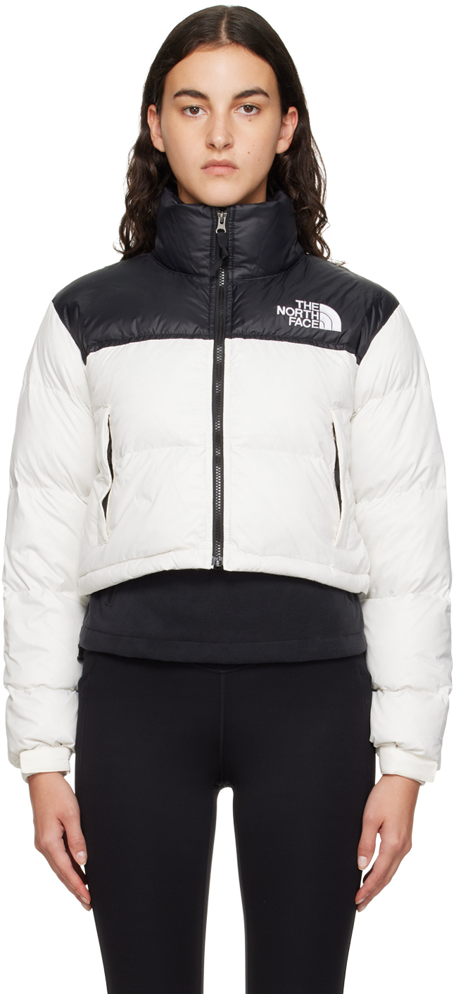 The North Face: White & Black Nuptse Short Down Jacket | SSENSE Canada