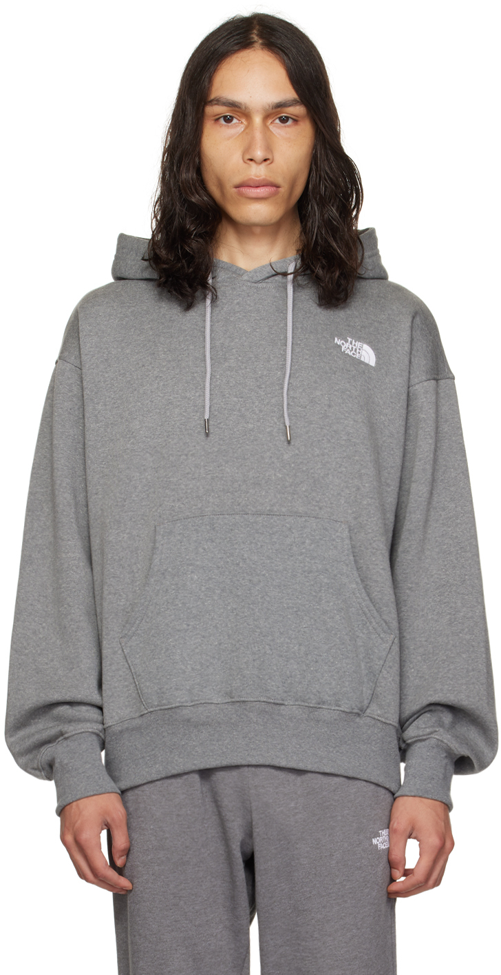 The North Face: Gray Embroidered Hoodie | SSENSE