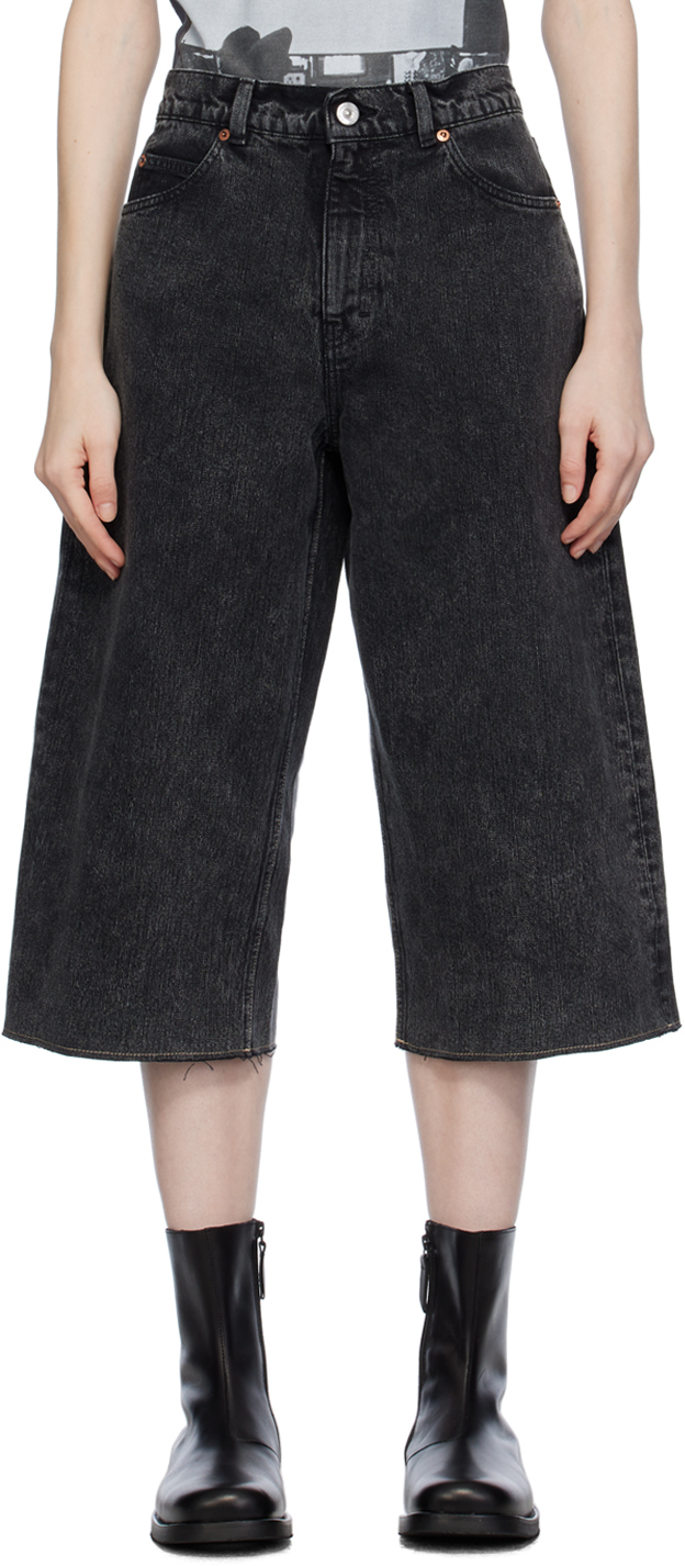 Black Half-Cut Denim Shorts