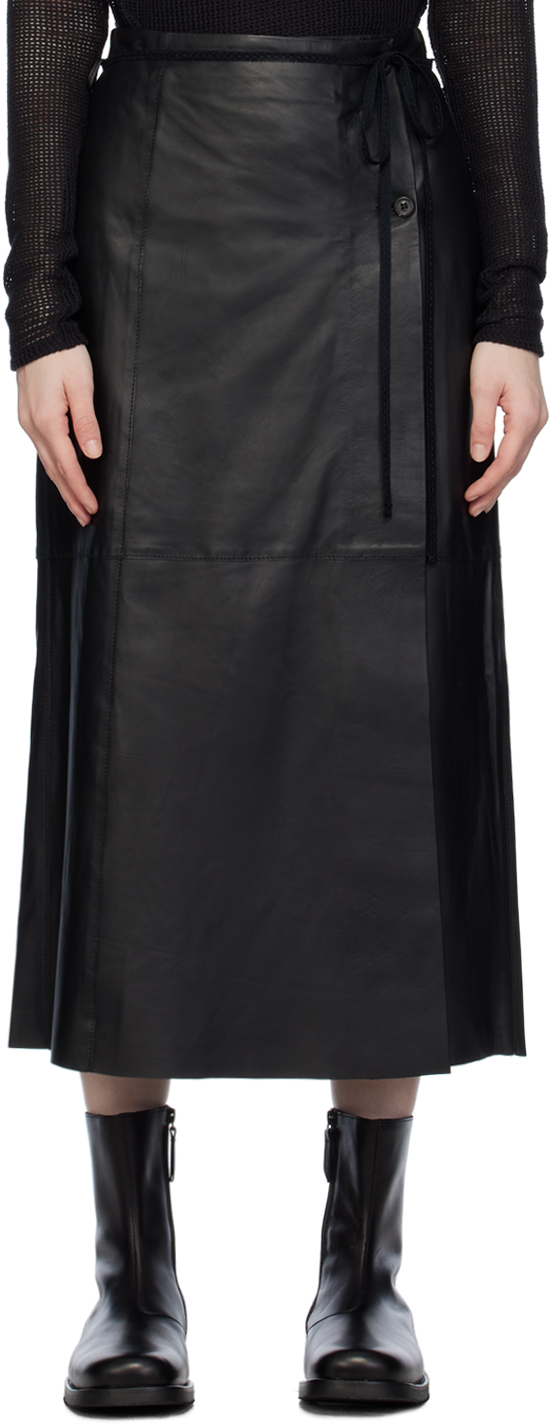 Our Legacy Black Sarong Leather Midi Skirt