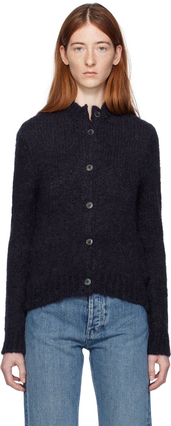 Our Legacy Navy Oma Cardigan In Navy Fuzzy Mohpaca