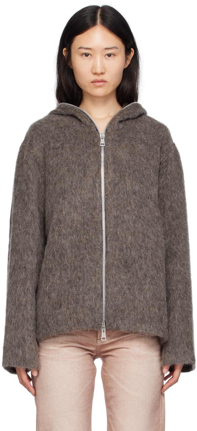 OUR LEGACY FULL ZIPHOOD MOLE GREY MOHAIR-