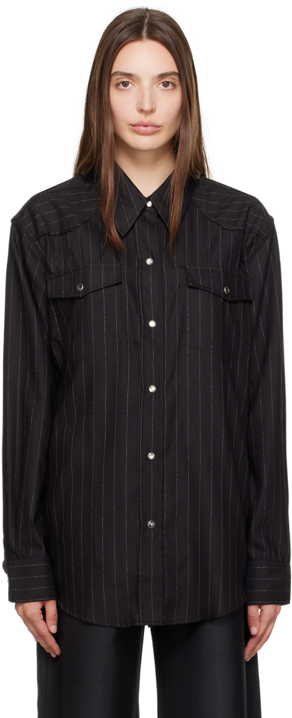 Our Legacy Black Frontier Shirt In Black Chalk Stripe