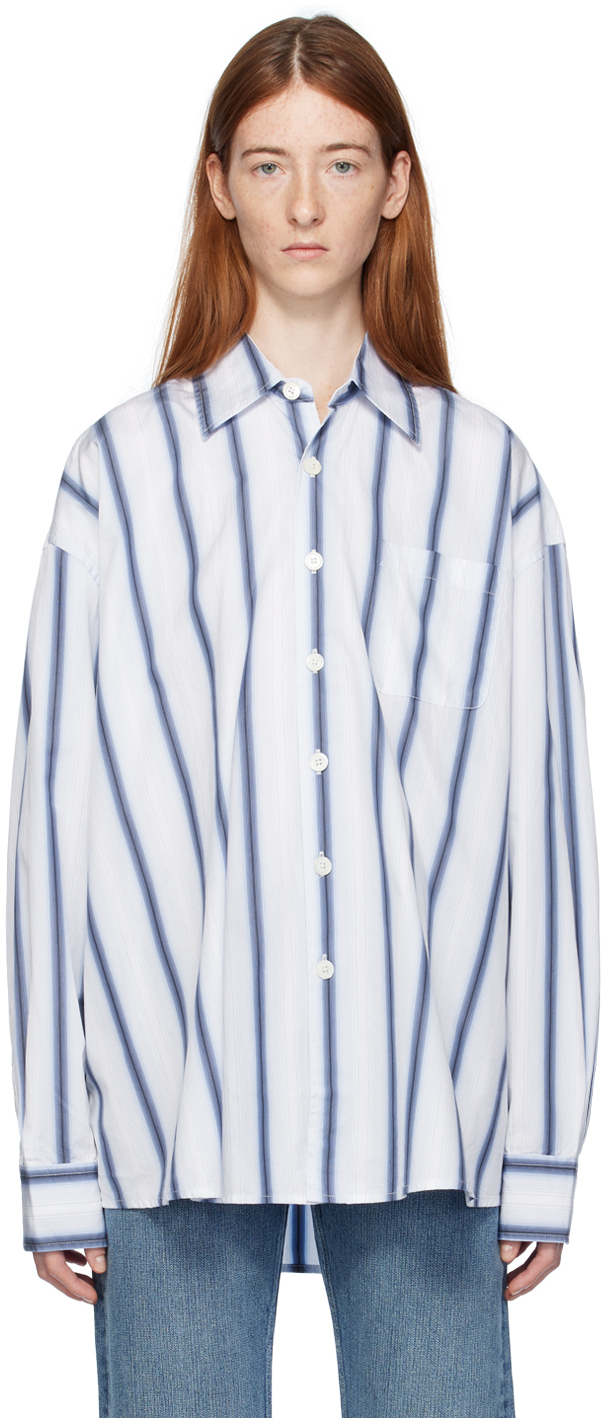 Our Legacy Blue & White Borrowed Shirt In Blue Crypto Stripe