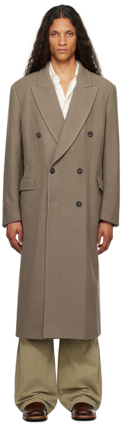 Our Legacy Taupe Extended Whale Coat In Peafowl Bath Wool
