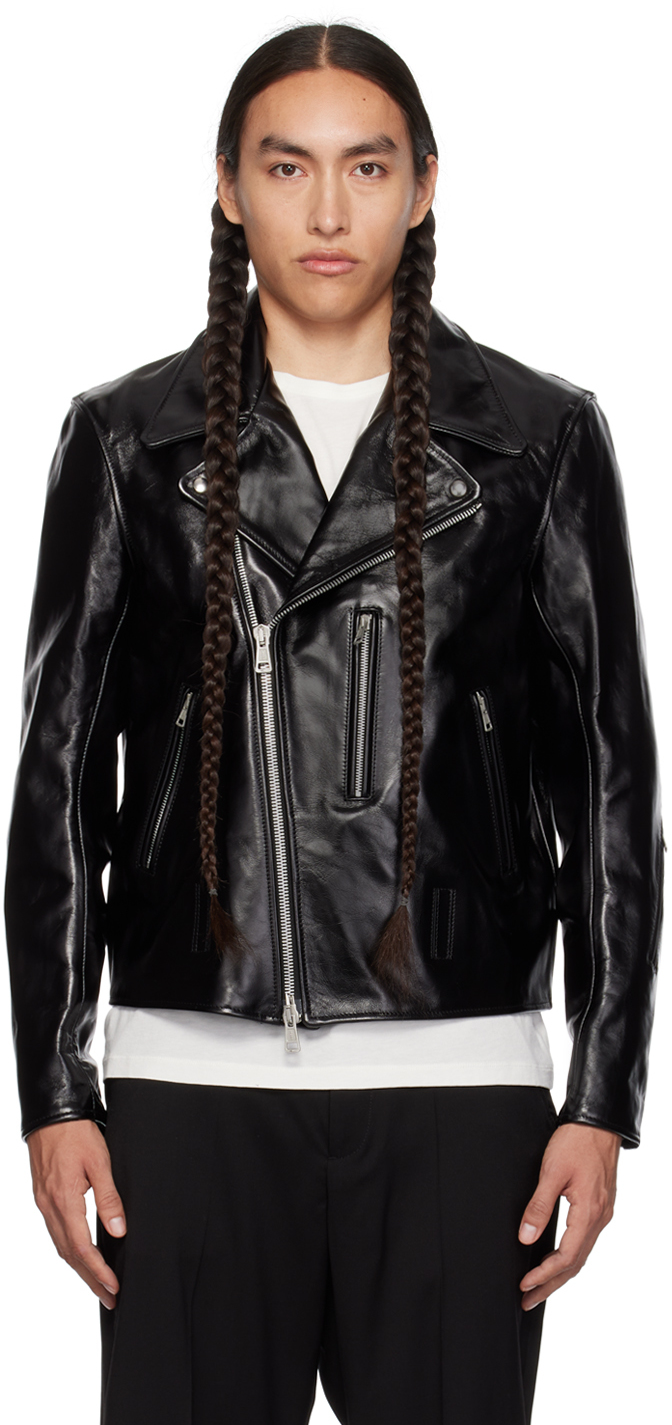 Shop Our Legacy Black Hellraiser Leather Jacket In Aamon Black