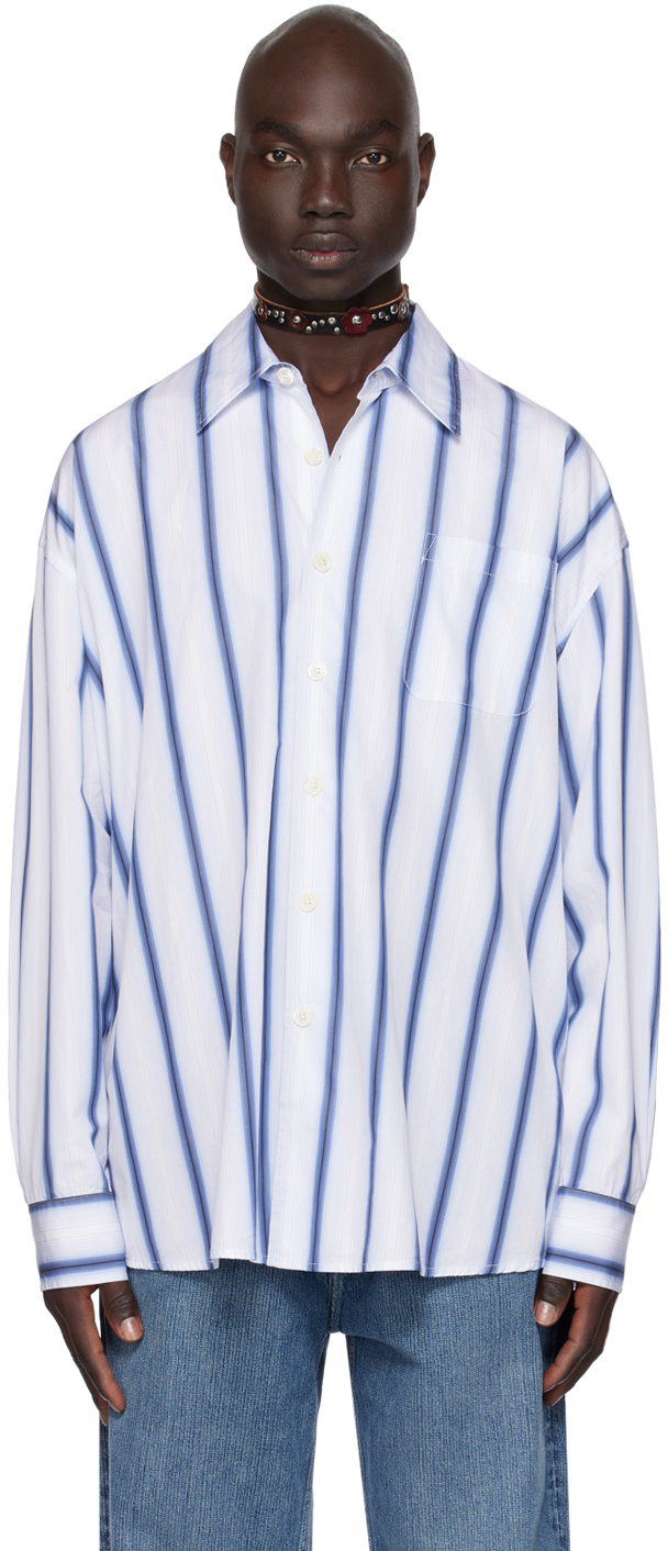 Shop Our Legacy White & Blue Borrowed Shirt In Blue Crypto Stripe