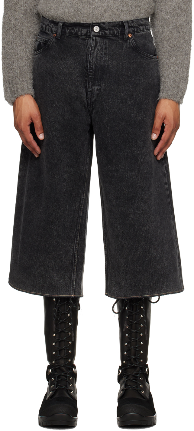 Black Capri Cut Denim Shorts