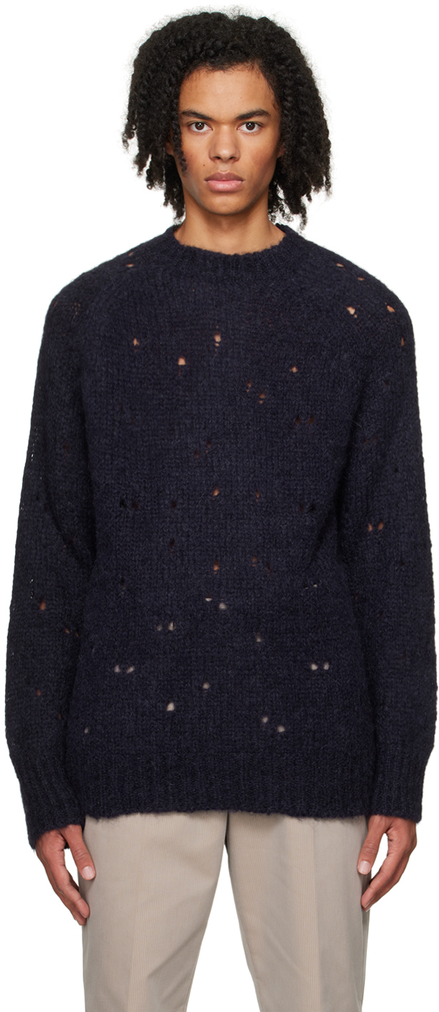 Shop Our Legacy Navy Needle Drop Sweater In Navy Fuzzy Mohpaca
