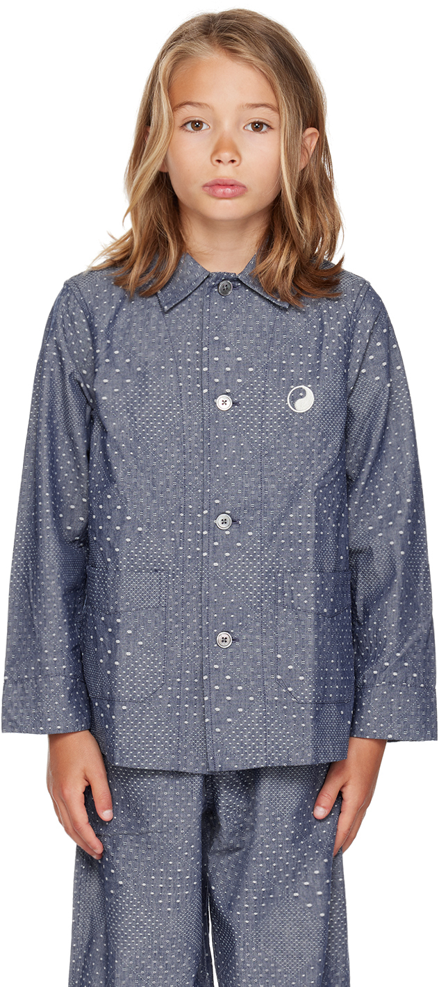 Our Legacy Kids Blue Archive Box Jacket In Indigo Dot