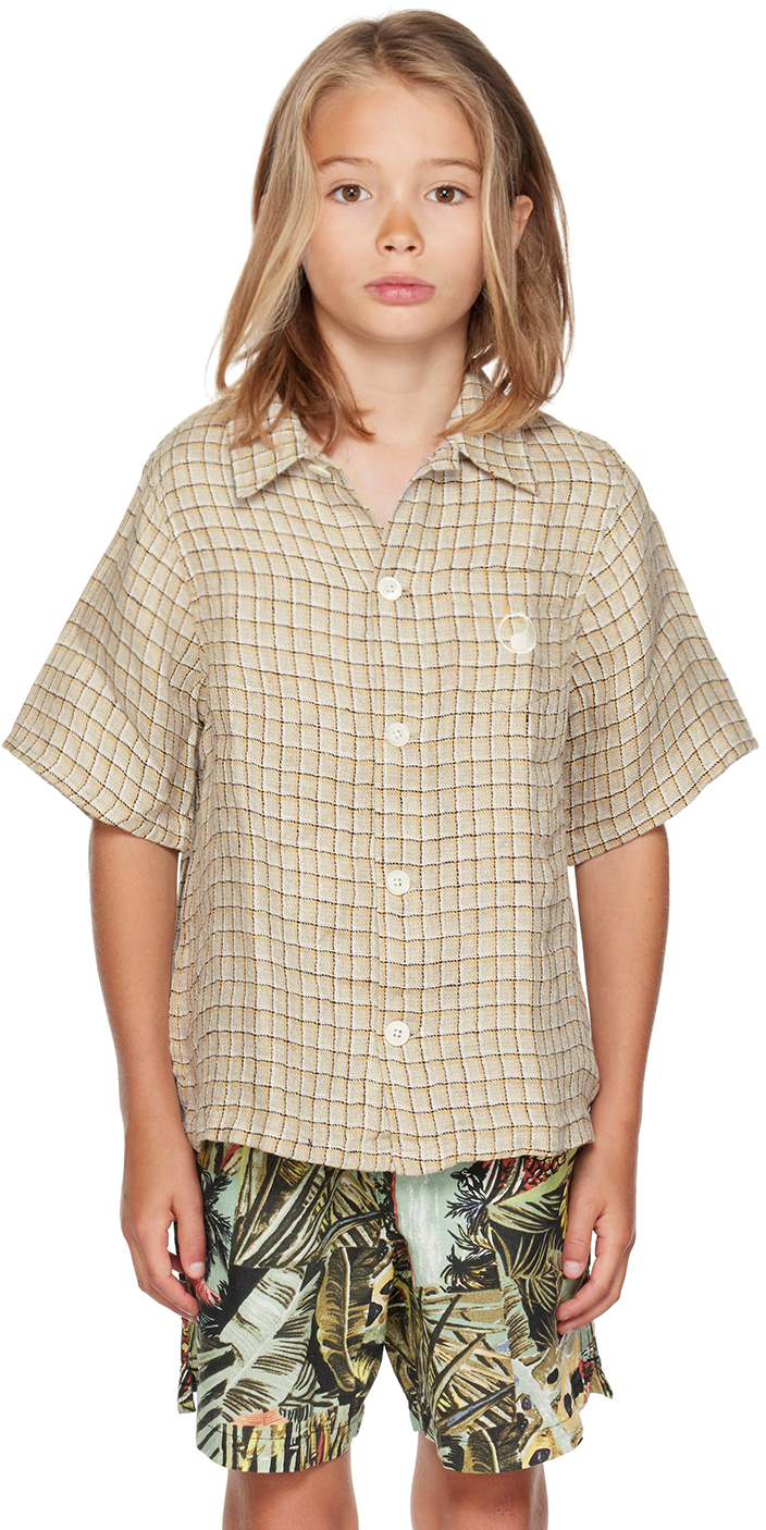 Our Legacy Kids Beige Box Shirt In Grey Yellow Check