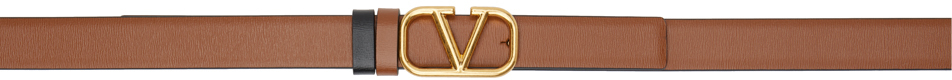 Valentino Garavani Reversible Brown & Black Vlogo Belt In 11j Selleria-nero