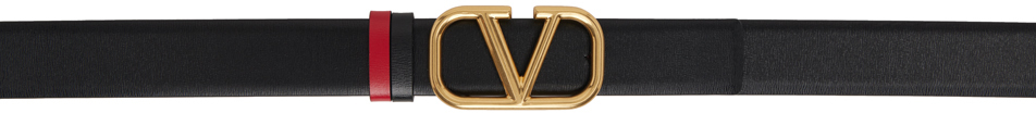 Valentino Garavani Reversible Black & Red Vlogo Signature Belt In 0sm Nero-rouge Pur