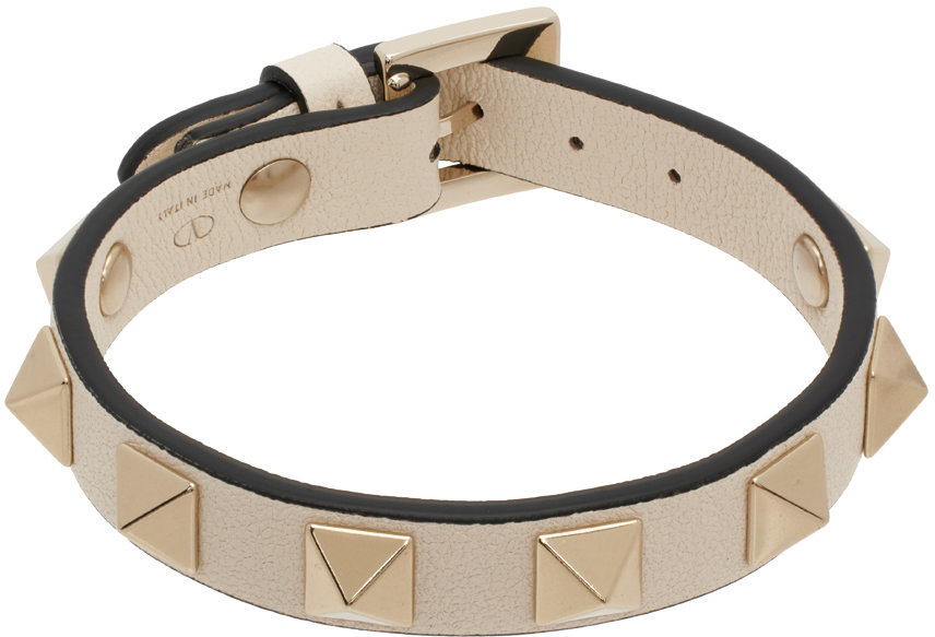 Valentino Garavani Off-white Rockstud Leather Bracelet In I16 Light Ivory