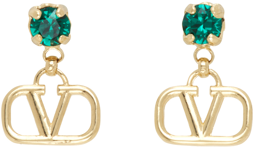 Gold & Green VLogo Signature Earrings