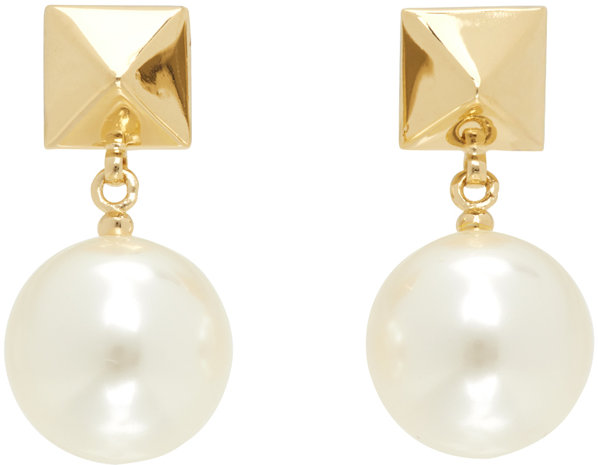 Valentino Garavani Gold Rockstud Pearl Earrings In 0o3 Oro 18/cream