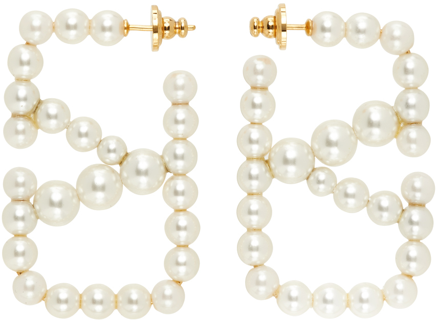 Valentino Garavani White Vlogo Signature Pearl Earrings In 0o3 Oro 18/cream