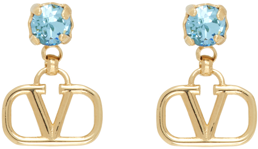 Gold & Blue VLogo Signature Earrings