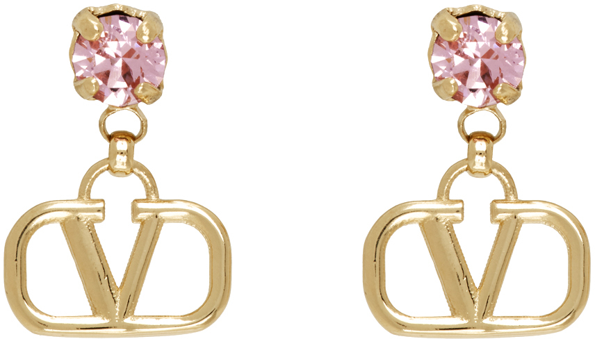Shop Valentino Gold & Pink Vlogo Signature Earrings In 0v3 Oro 18/ligh Rose