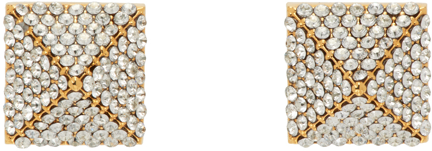 Shop Valentino Gold Rockstud Earrings In Mh5 Oro 18/crystal