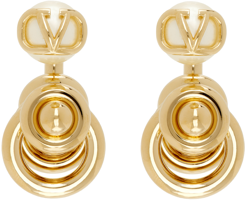 Gold VLogo Signature Pearl Earrings