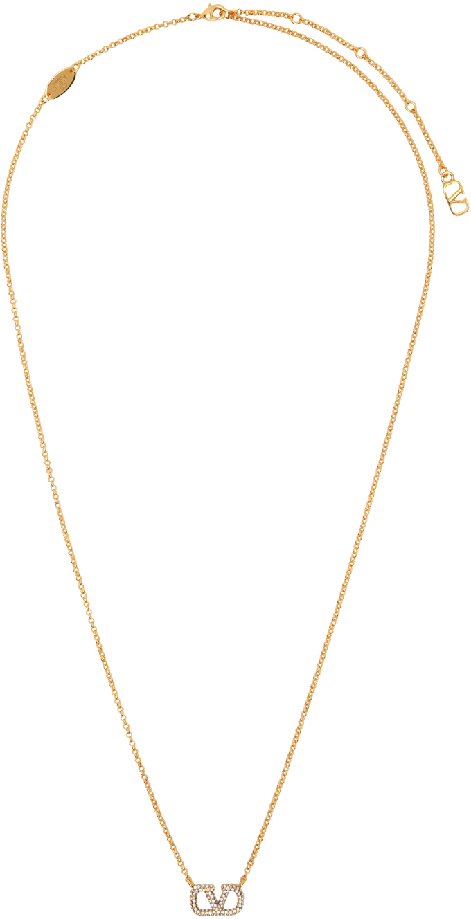 Shop Valentino Gold Vlogo Signature Necklace In Mh5 Oro 18cryst Silv