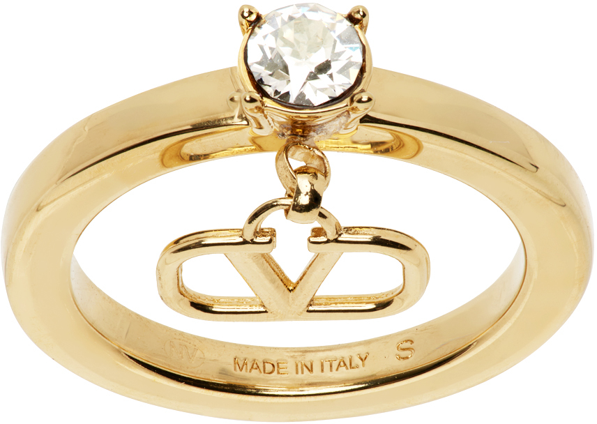 Valentino Garavani Gold Mini Vlogo Signature Ring In Mh5 Oro 18/crys Silv