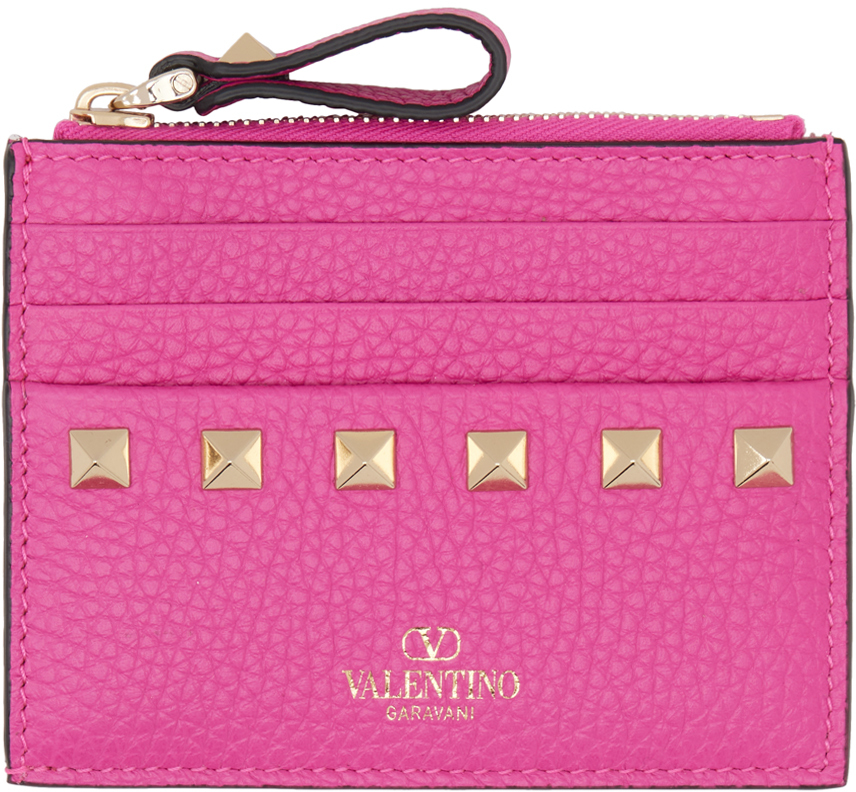 Shop Valentino Pink Rockstud Card Holder In Uwt Pink Pp