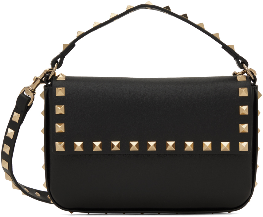 Valentino Black Patent Leather Studded Trapeze Tote, $2,545, SSENSE