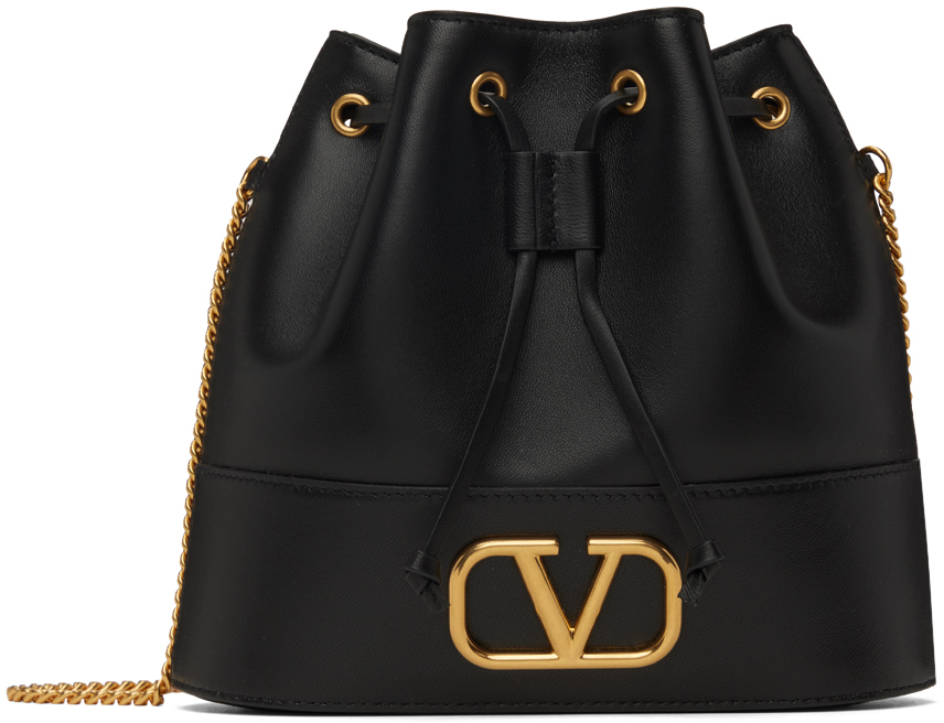 Valentino Garavani Black Vlogo Mini Leather Bucket Bag