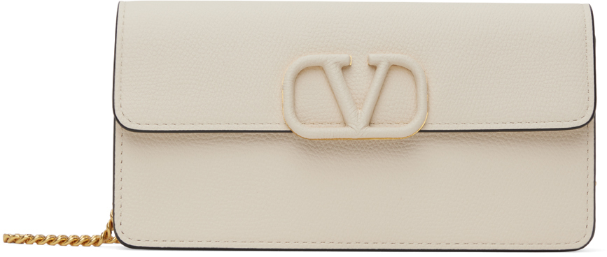 Valentino Garavani Vlogo Leather Wallet W/chain In Light Ivory