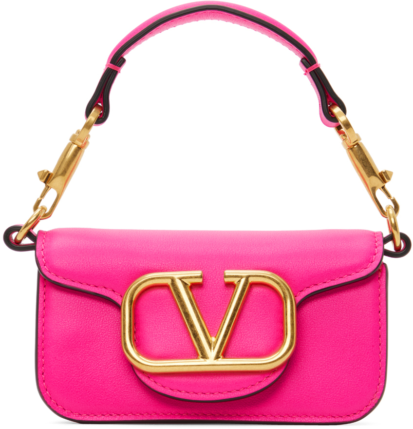 Valentino Garavani Mini Locò Leather Shoulder Bag in UWT Pink PP