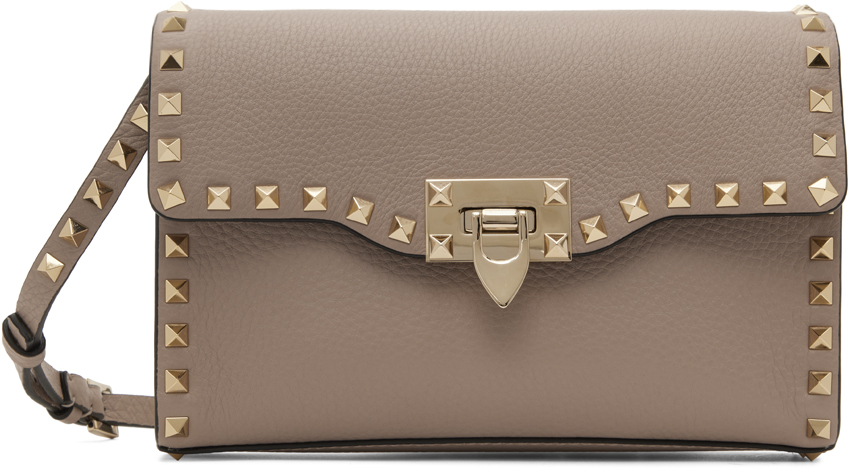 Shop Valentino Taupe Small Rockstud Bag In P45 Poudre