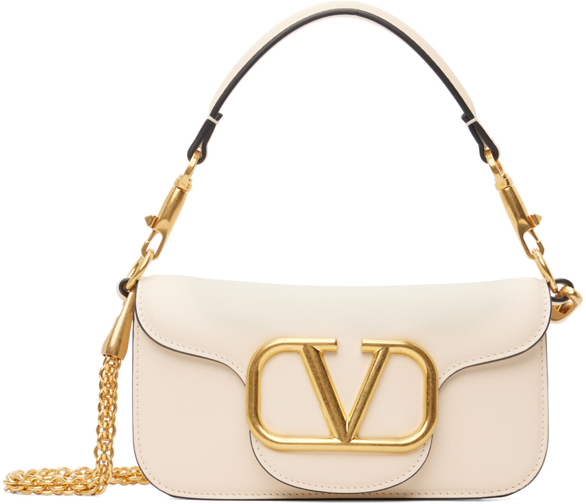 Valentino Garavani V Loco Small Light Ivory Leather Shoulder Bag