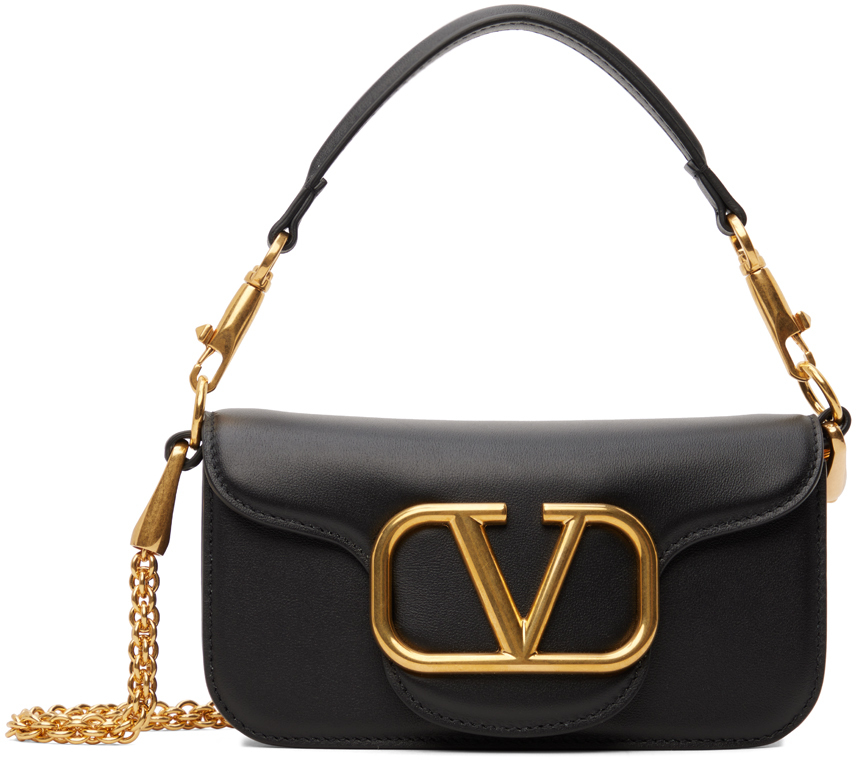 Valentino Garavani V-Logo Foldover Shoulder Bag Black, Satchel