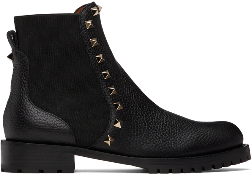 Valentino Garavani Black Rockstud Chelsea Boots