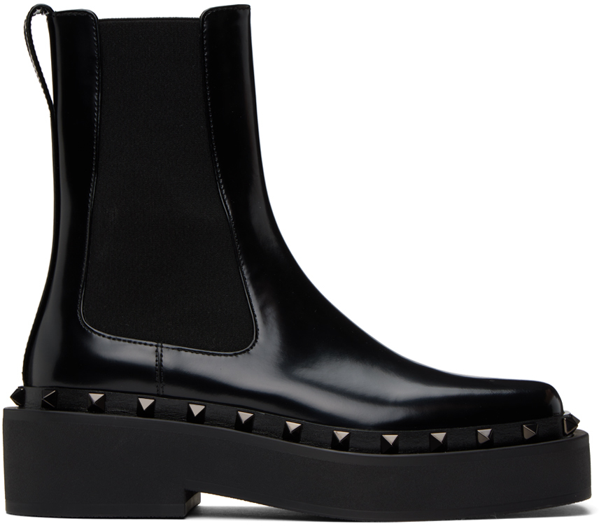 Valentino Garavani Black Rockstud Chelsea Boots