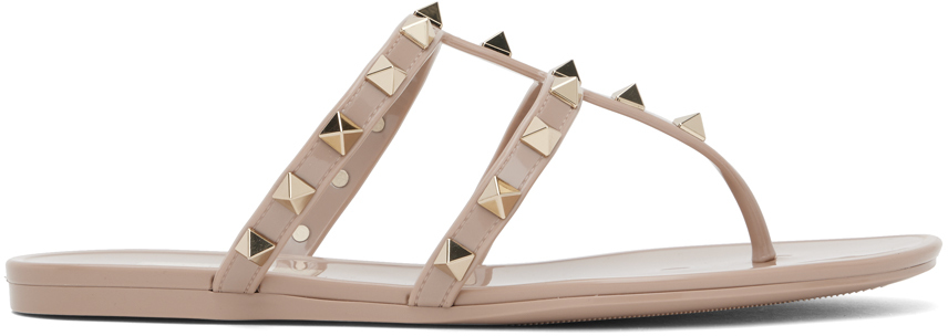 Valentino Garavani Woman Thong Sandal Light Brown Size 7 Rubber In P45 Poudre