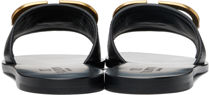 Valentino Garavani Vlogo Signature Slide Sandal In Grainy Cowhide With Accessory Woman Black 37.5 In 0no Nero
