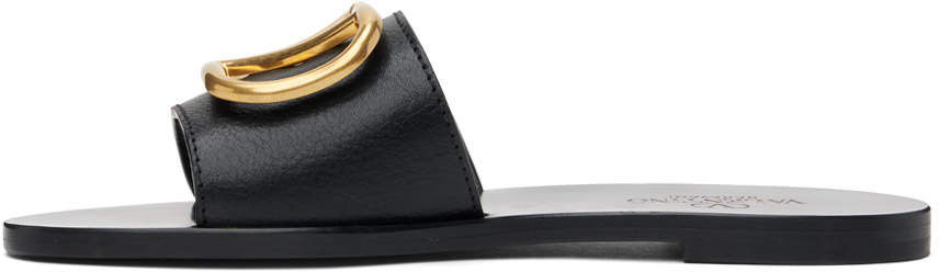 Valentino Garavani Vlogo Signature Slide Sandal In Grainy Cowhide With Accessory Woman Black 37.5 In 0no Nero