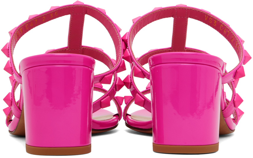 Valentino Rockstud Patent-leather Slide Sandal 60 Mm In Uwt Pink Pp