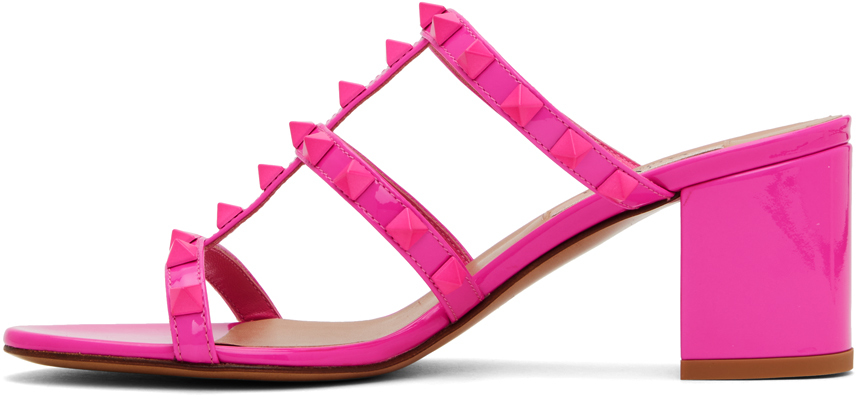 Valentino Rockstud Patent-leather Slide Sandal 60 Mm In Uwt Pink Pp