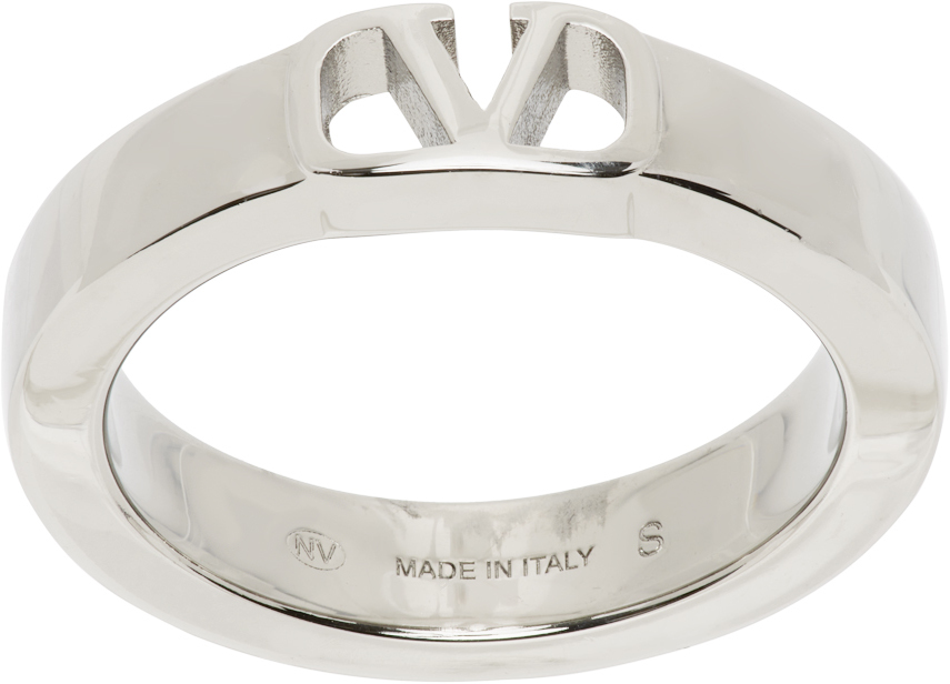 Valentino Garavani Silver Mini Vlogo Signature Ring In 172 Palladium